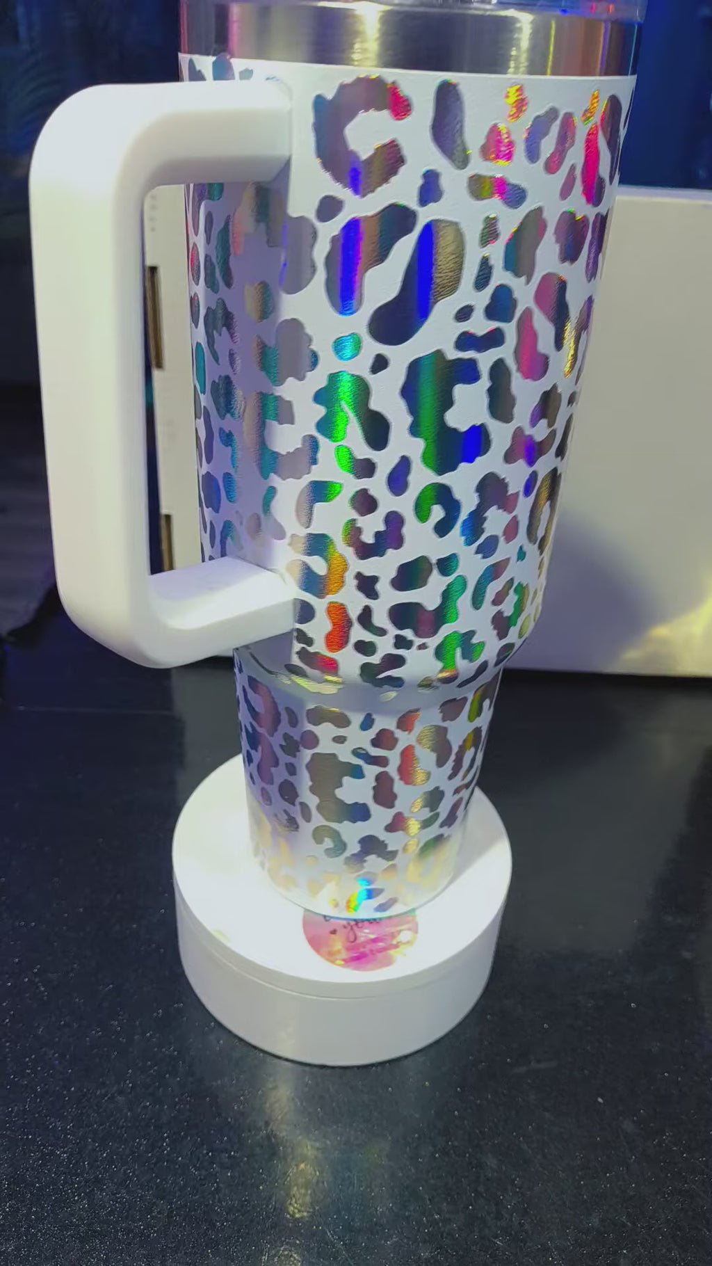 40 oz Print Tumbler with lid and straw.