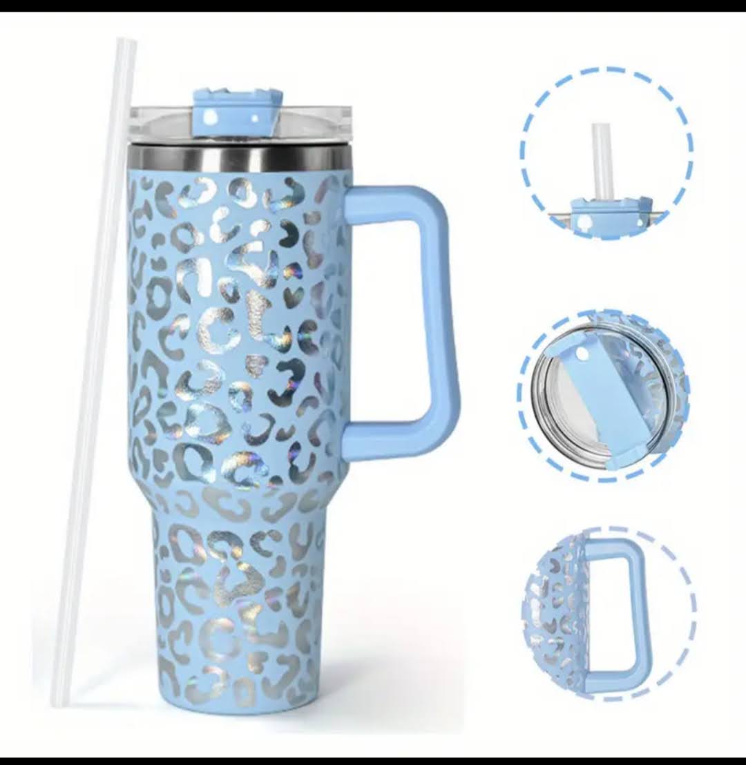 40 oz Print Tumbler with lid and straw.